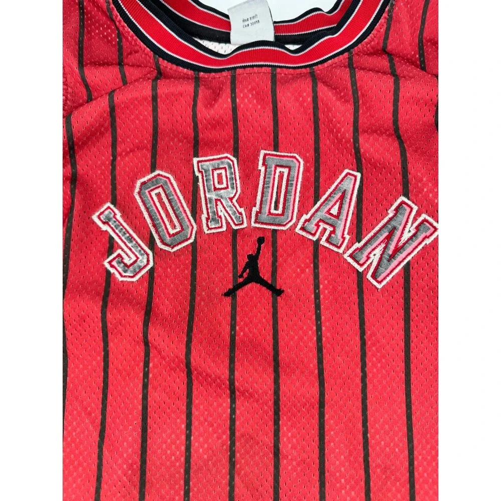 Jordan Y2K Basketball‎ Jersey Mens L Red Black Pinstripe 23 Jumpman Wings HOLE
